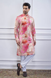 Pink Silk Floral Printed Kurta Pajama